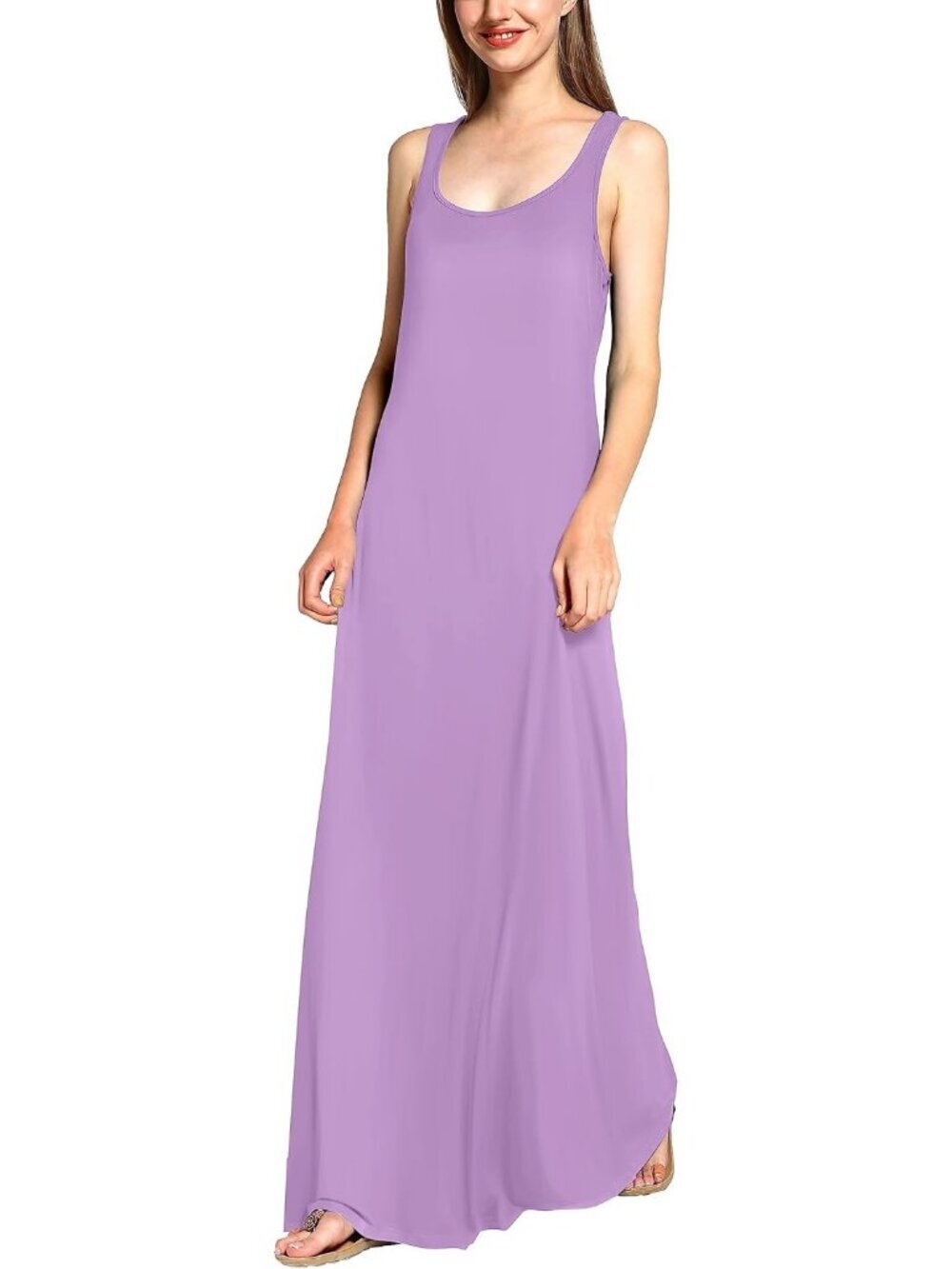 Women's Lavendar Scoop Neck Sleeveless Summer Beach Tank Casual Maxi Dress - Picture 2 of 5